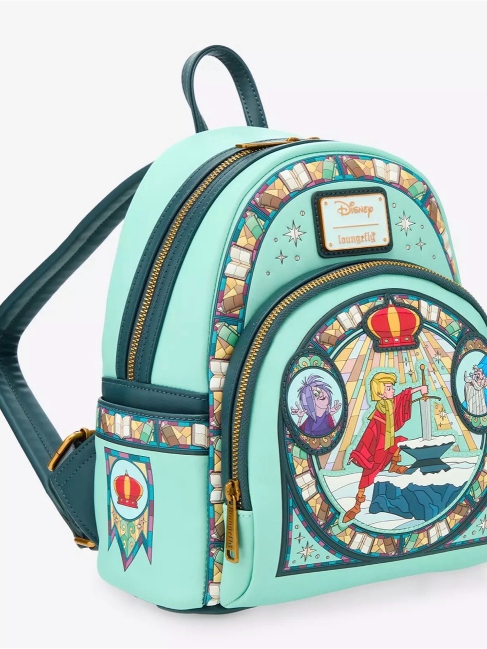 Loungefly Disney The Sword in the Stone Stained Glass Portrait Mini Backpack NWT - Picture 2 of 4